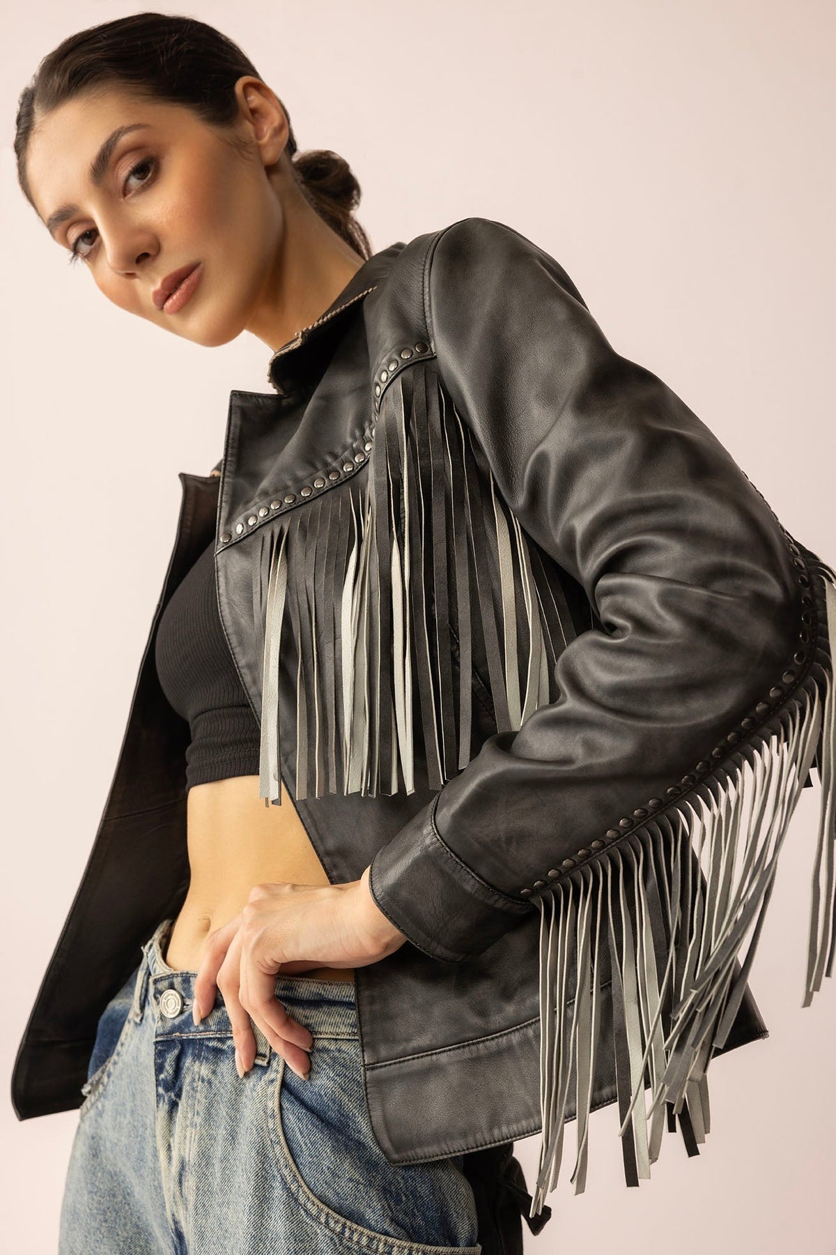 Midnight Maverick Leather Jacket in Shadow Black