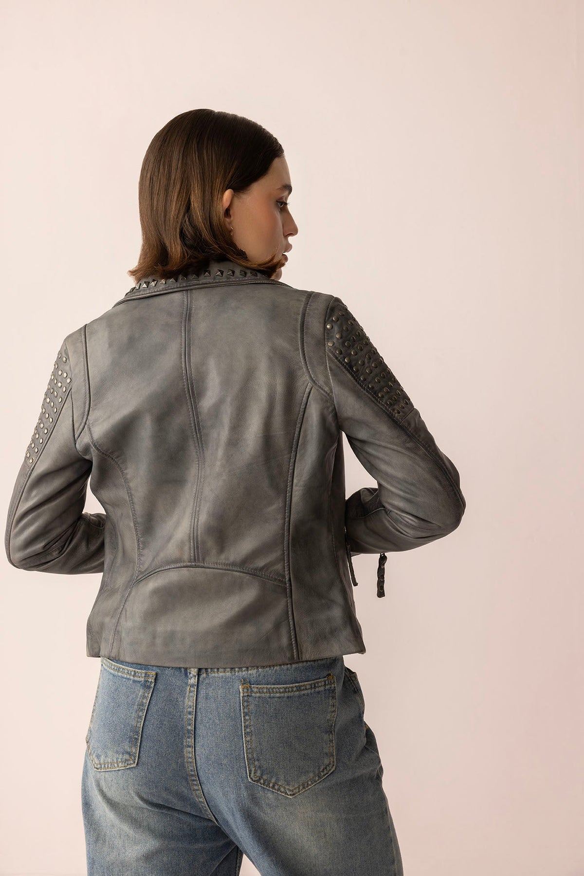 Shadow Storm Leather Jacket in Moon Grey