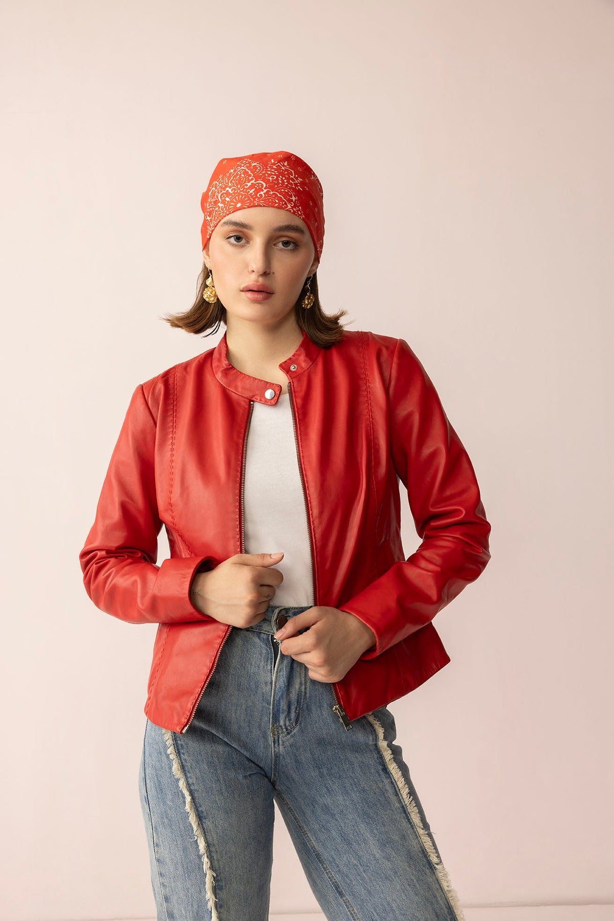 Fireline Femme Leather Jacket in Red Ember