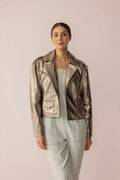 Astrid Shimmer Leather Jacket in Cosmic Silver