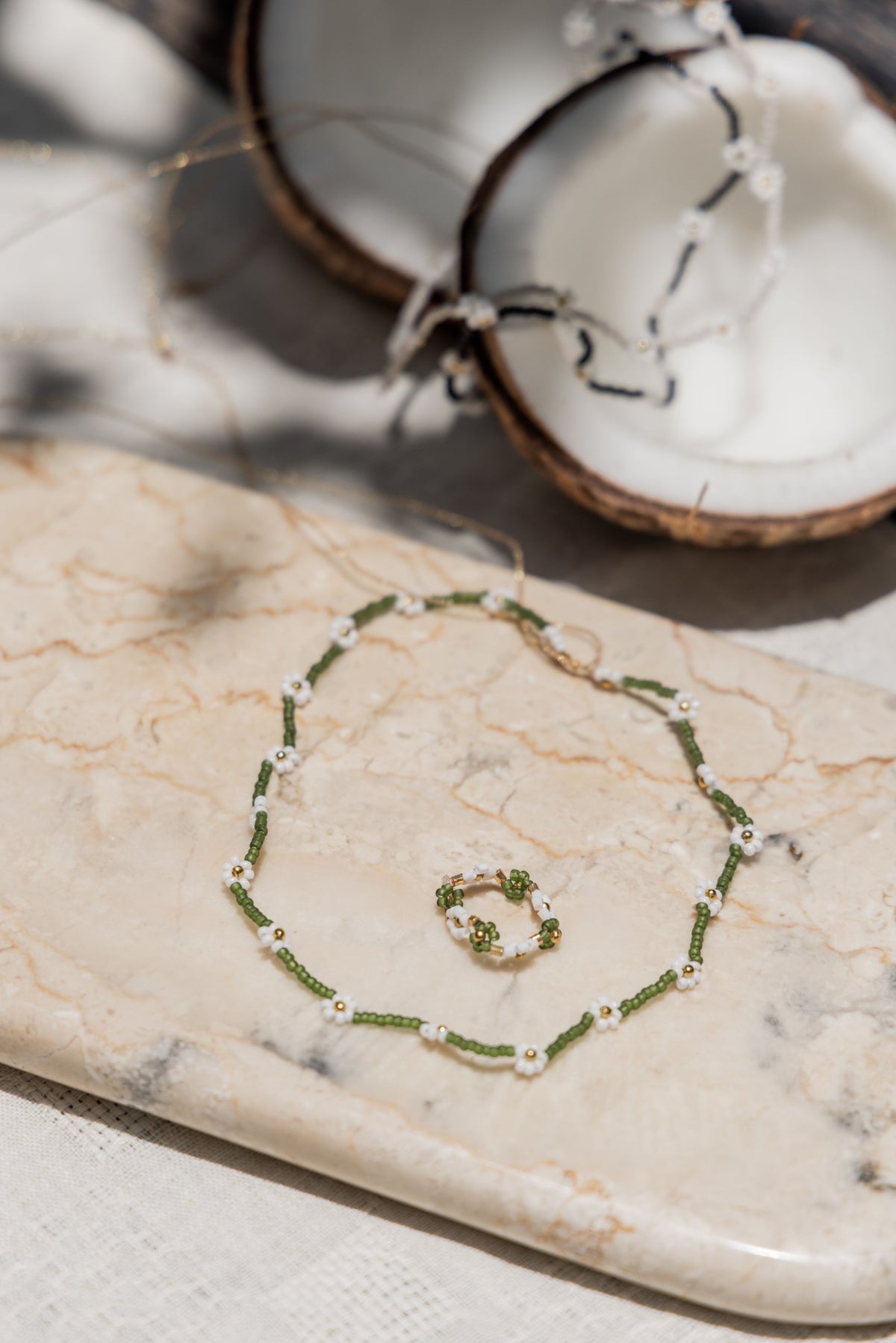 Flora Beaded Necklace and Ring Set