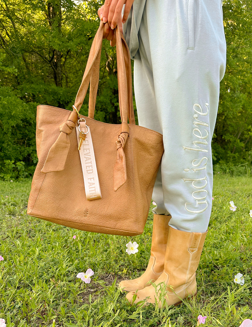 Beige Oversized Logo Keychain