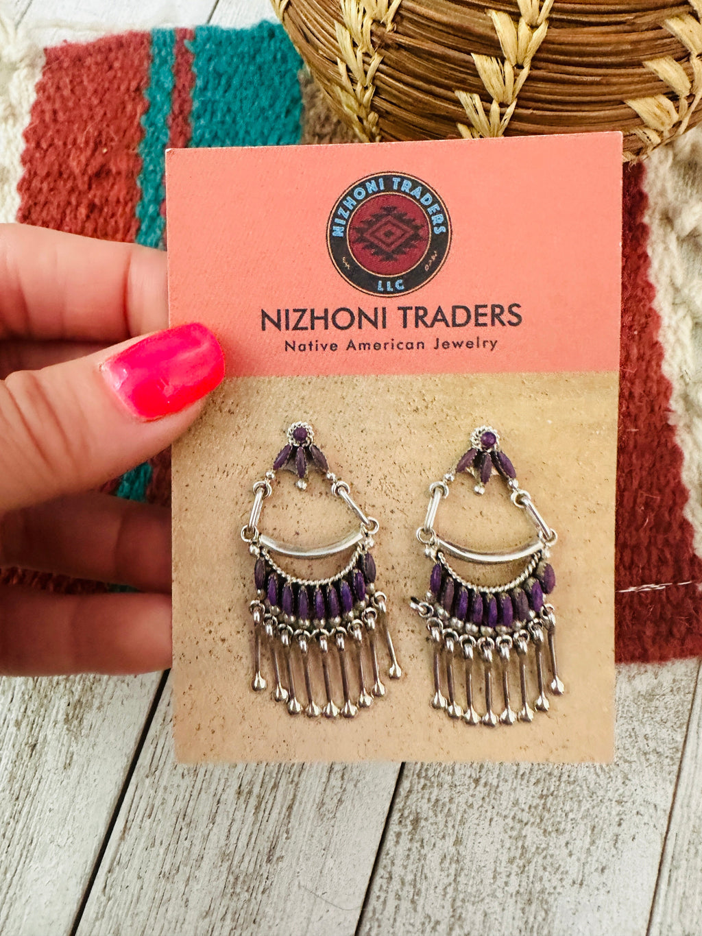 Handcrafted Sterling Silver And Charoite Needlepoint Earrings