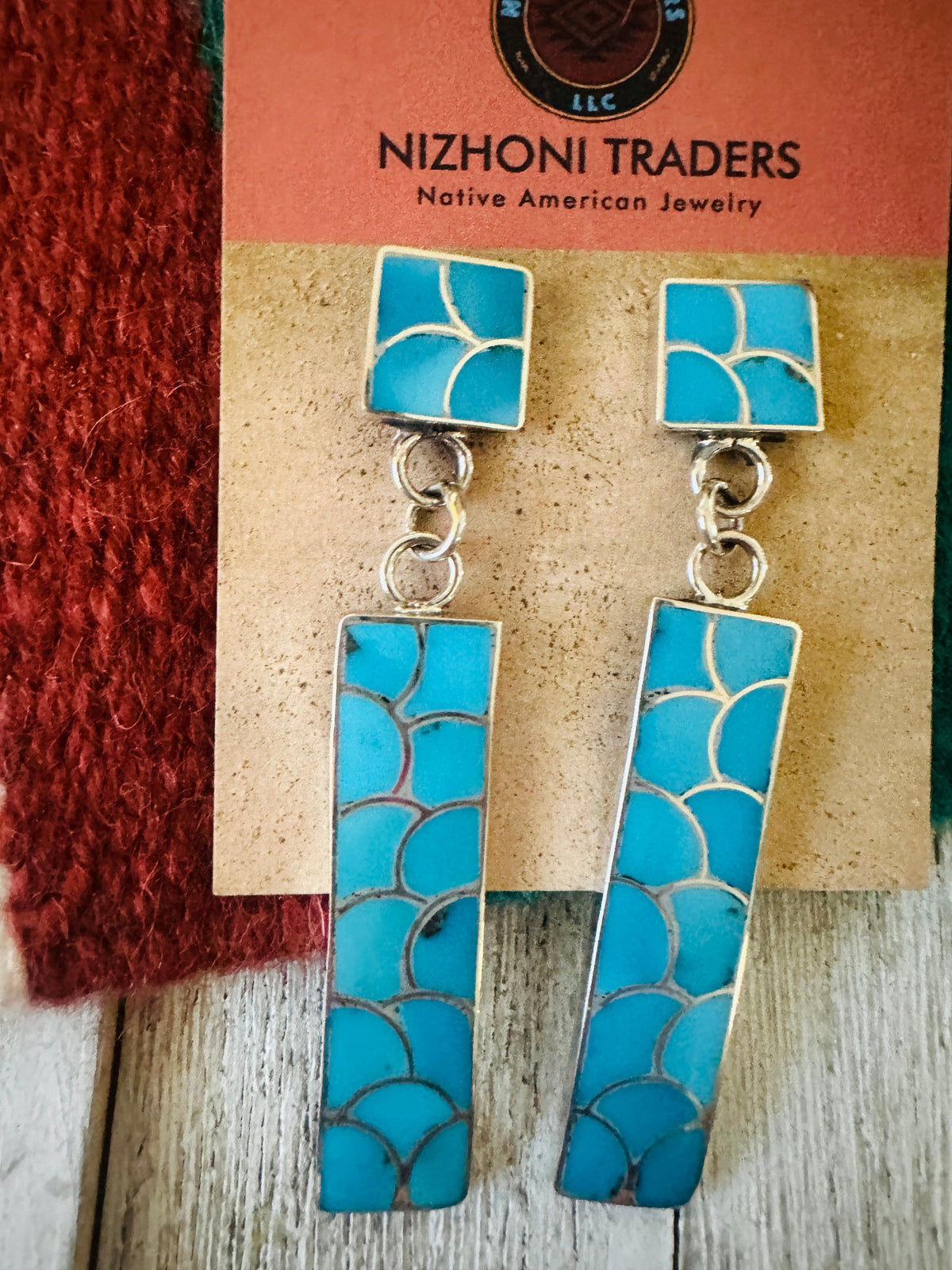 Handcrafted Sterling Silver & Turquoise Inlay Dangle Earrings