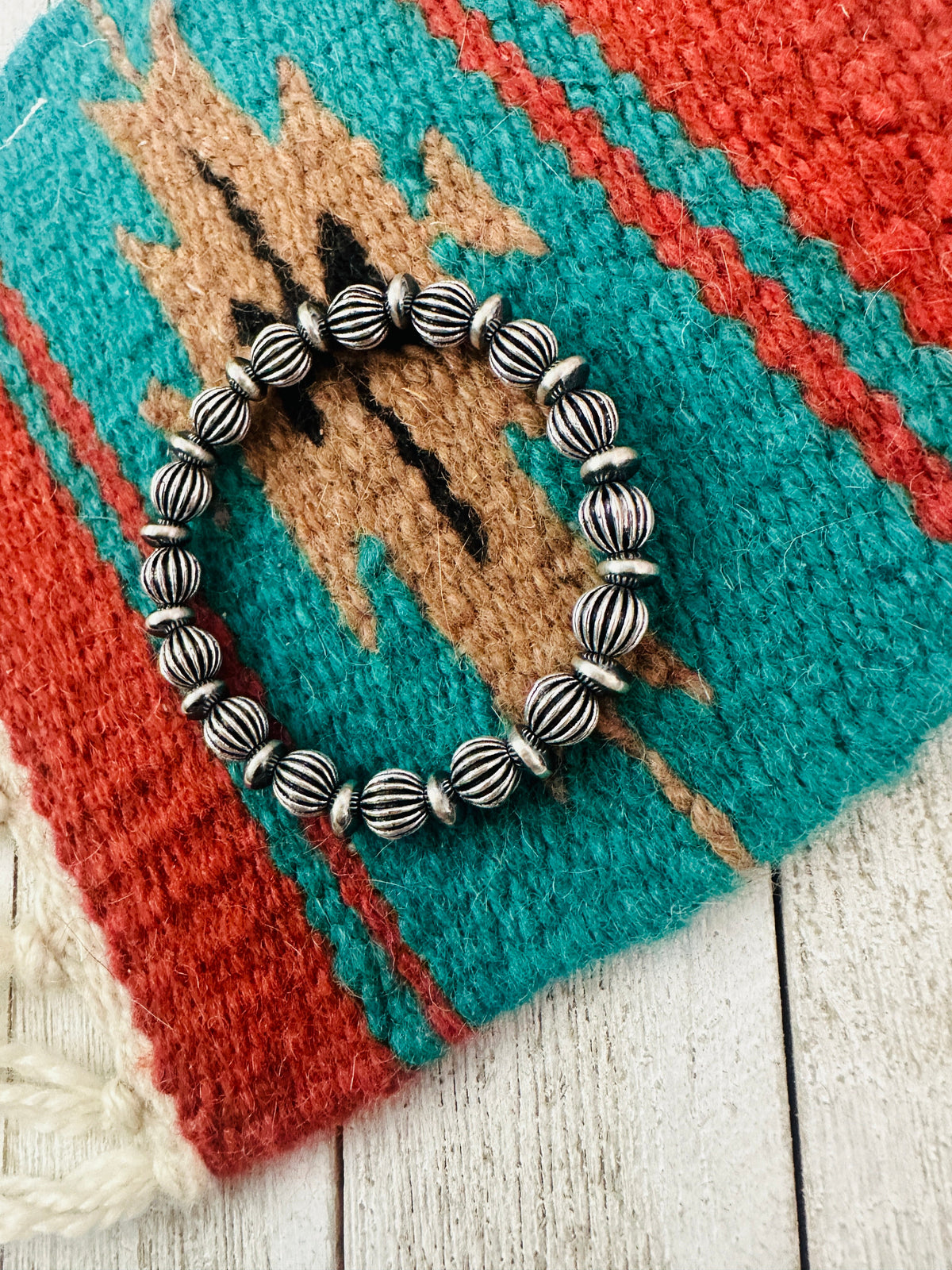 Handmade 8mm Sterling Silver Beaded Stretch Bracelet