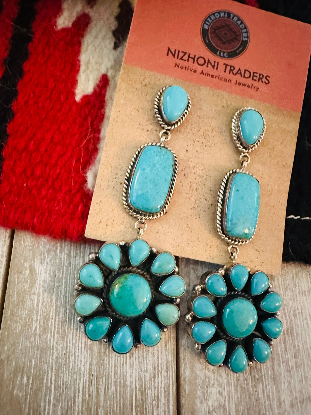 Handcrafted Sterling Silver & Turquoise Cluster Dangle Earrings