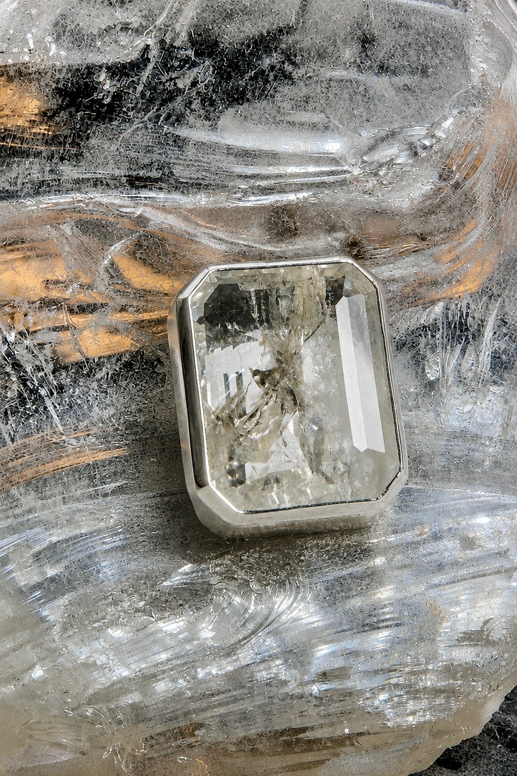 Square Goliath Ring in Striated Crystal (Silver) SHIPS IN FEBRUARY