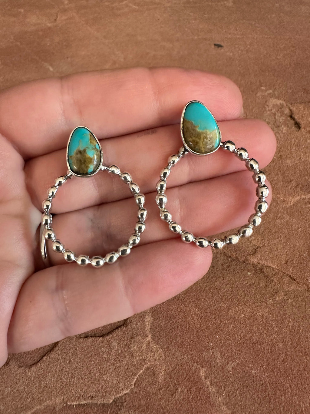 Handmade Turquoise & Sterling Silver Hoop Earrings MORE MATRIX