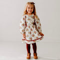 Bunch Floral Printed Girl's Cotton Dress with Crimson Lace