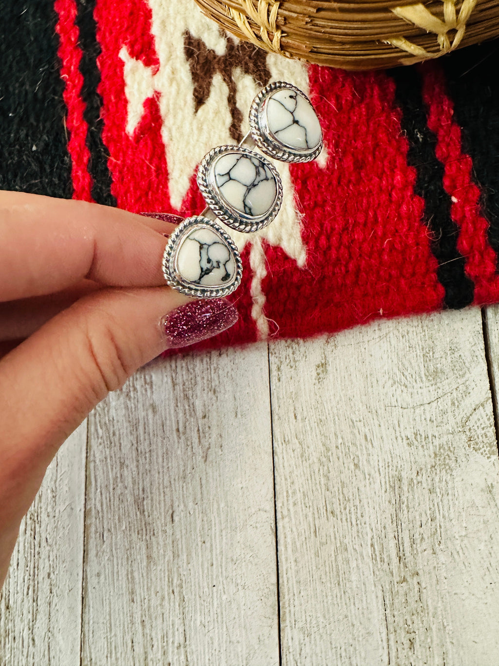 Howlite & Sterling Silver Adjustable Knuckle Ring