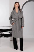 Karina Belted Wool Cashmere Blend Overcoat in Grey