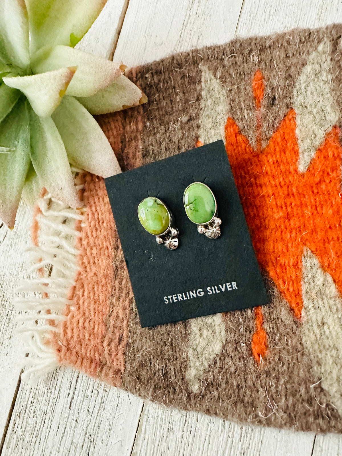 Handcrafted Tibetan Turquoise and Sterling Silver Stud Earrings