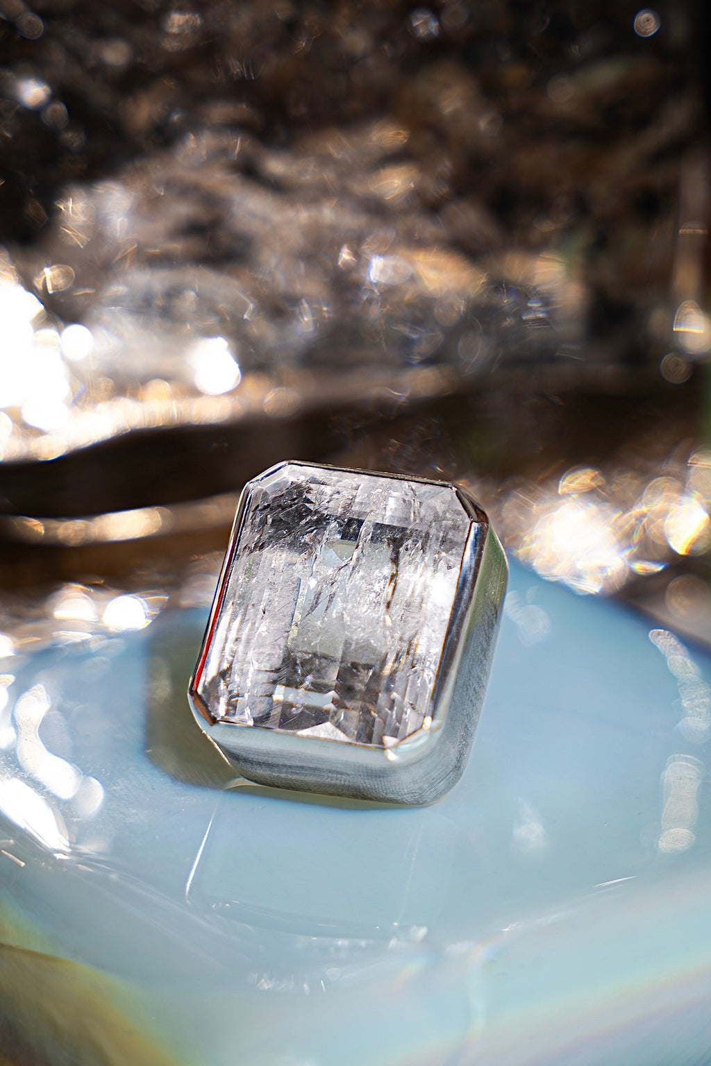 Square Goliath Ring in Striated Crystal (Silver) SHIPS IN FEBRUARY