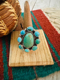 Handcrafted Sterling Silver & Turquoise Cluster Adjustable Ring