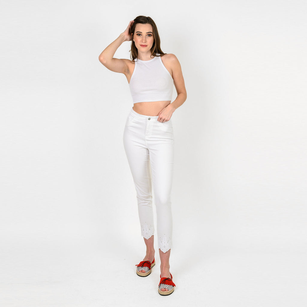 Embroidered Crystals Hem Capris