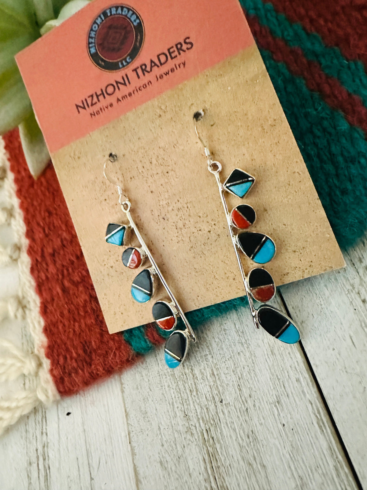 Handcrafted Multi Stone & Sterling Silver Inlay Dangle Earrings
