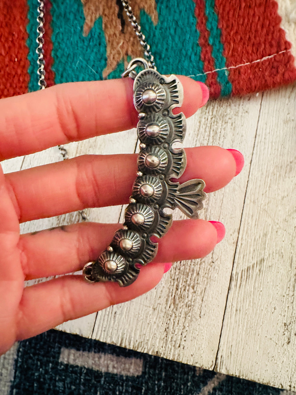 Handcrafted Sterling Silver Studded Concho Necklace by Emer Thompson