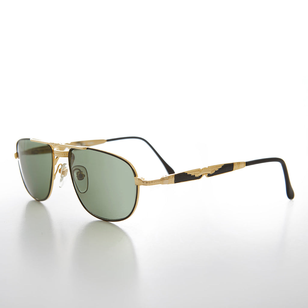 Gold Low Profile Fancy Aviator Vintage Sunglass - Ceaser