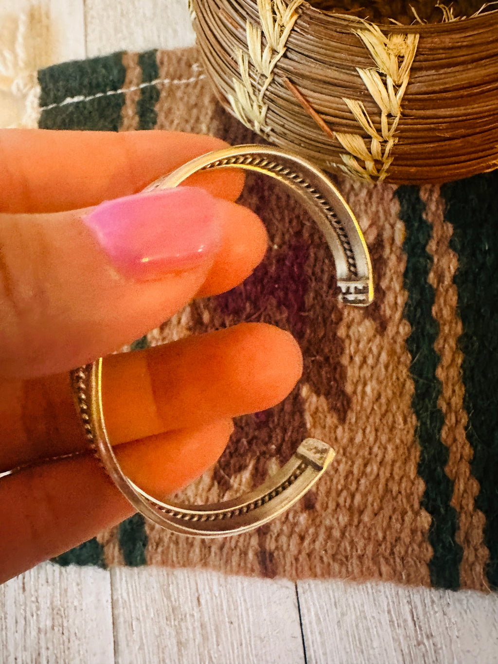 Handcrafted Queen Pink Conch Shell & Sterling Silver Cuff Bracelet