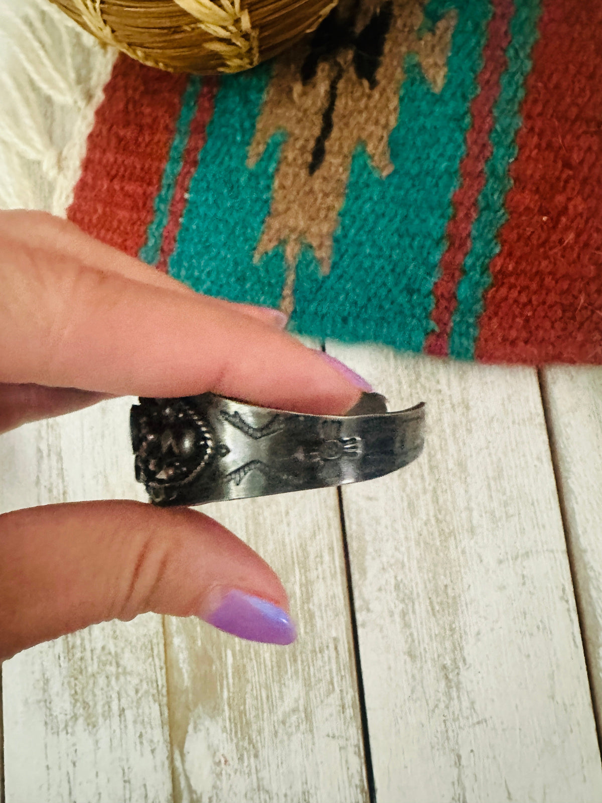 Old Pawn Handcrafted Sterling Silver & Turquoise Cuff Bracelet /