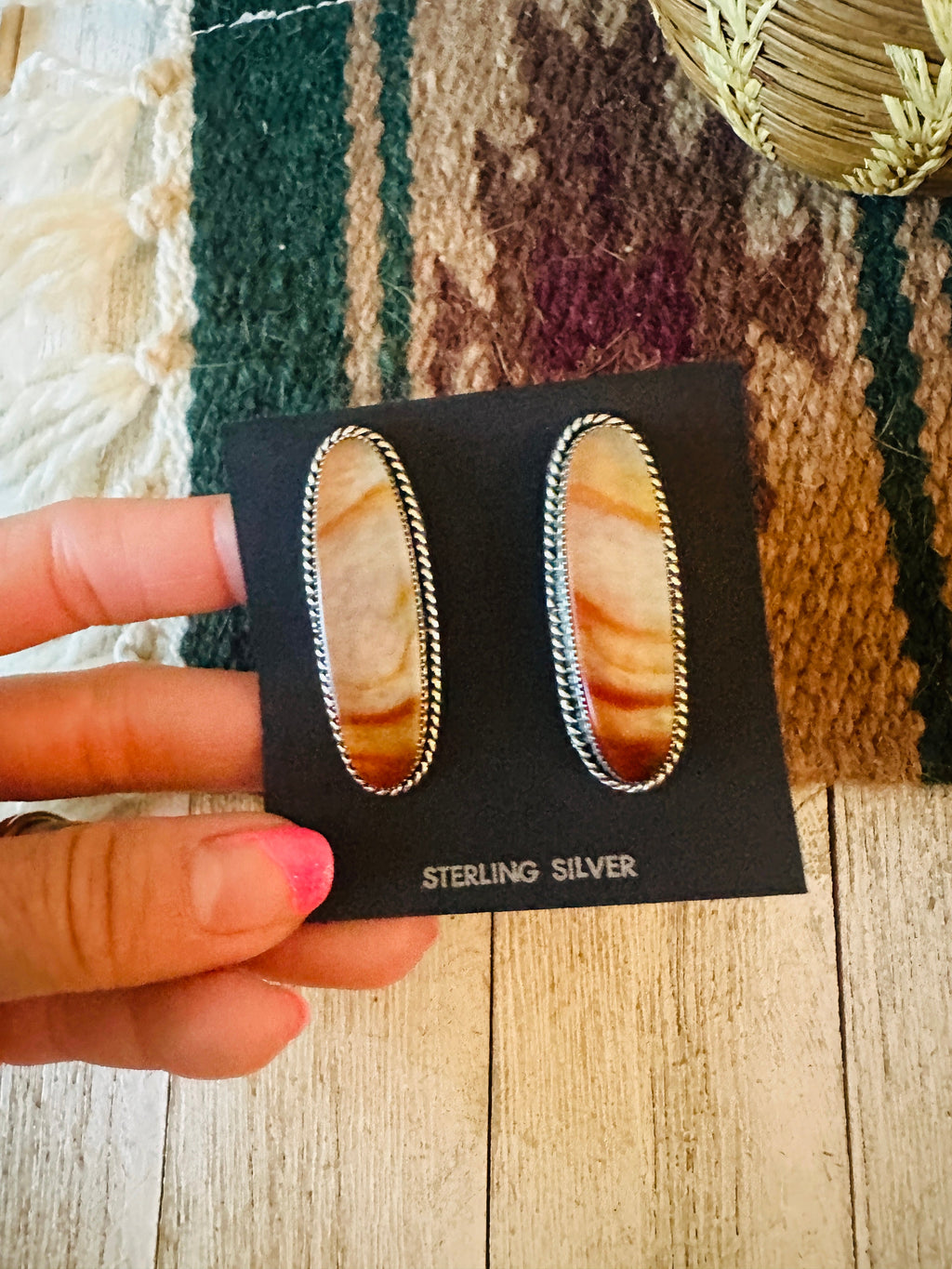 Handcrafted Jasper Sterling Silver Post Earrings Signed