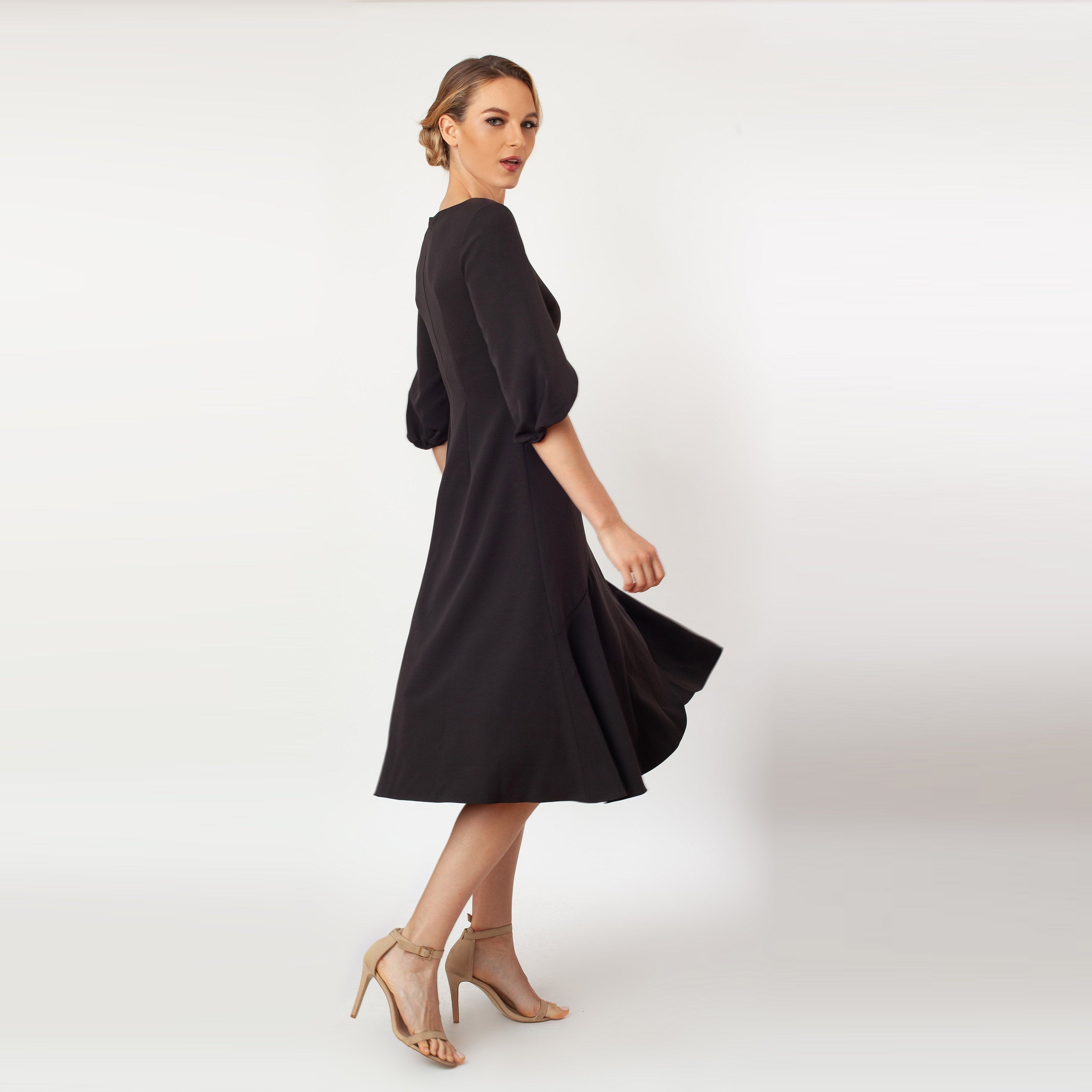 Tulip Sleeve T-length Fit & Flare Dress
