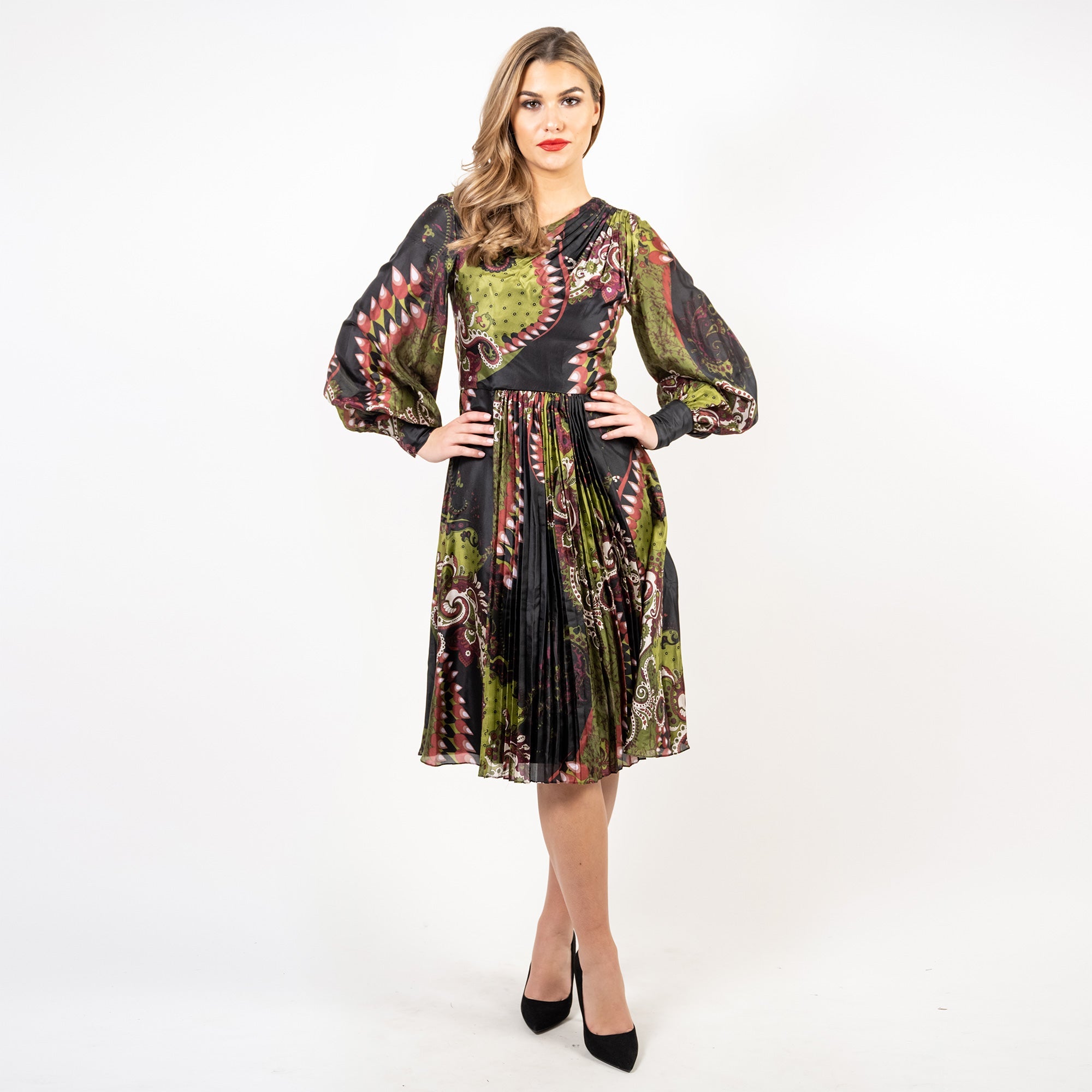 Asymmetric Neckline Pleated A-line Dress