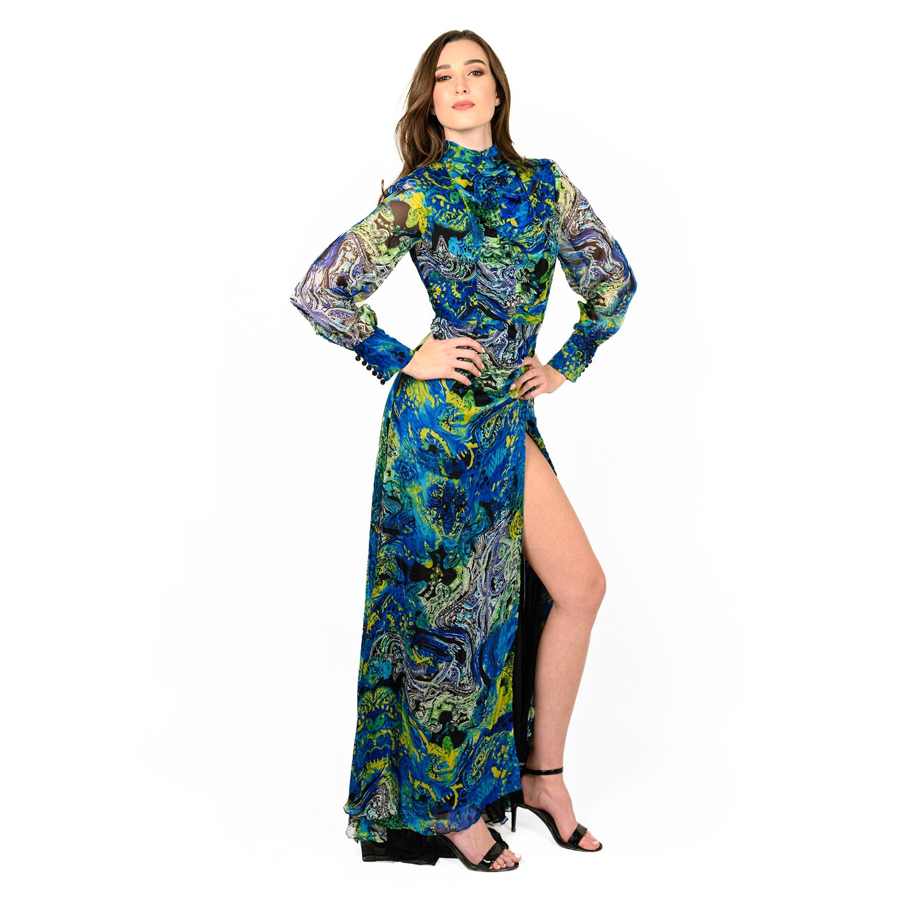 Mock Neck Side Slit Gown