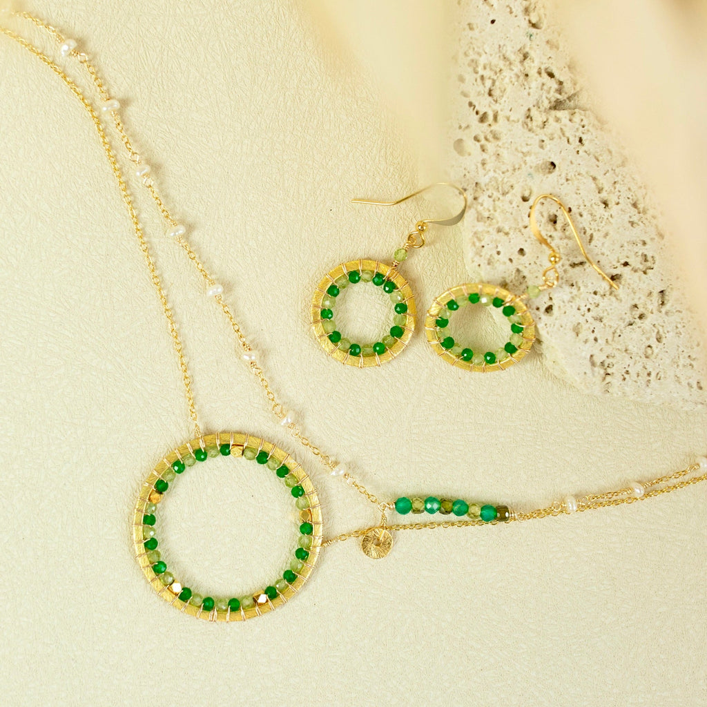 Green Gemstone Halo Necklace