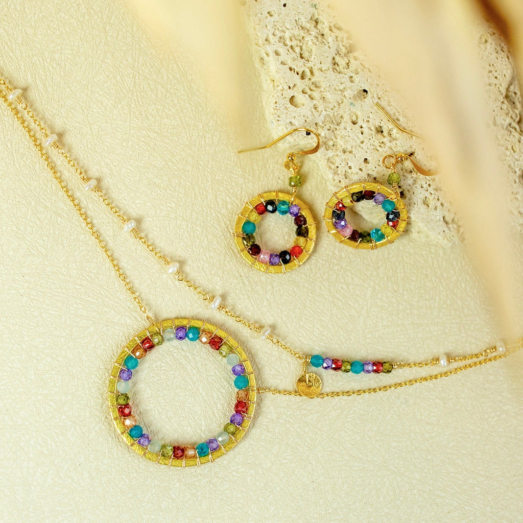 Rainbow Gemstone Halo Necklace