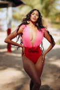 Deep Nkline Rose Belt Swimsuit