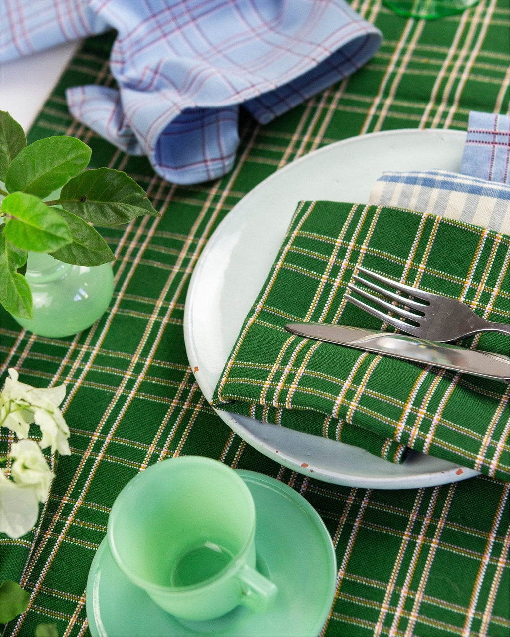 Chiapas Plaid Forest Green Table Runner