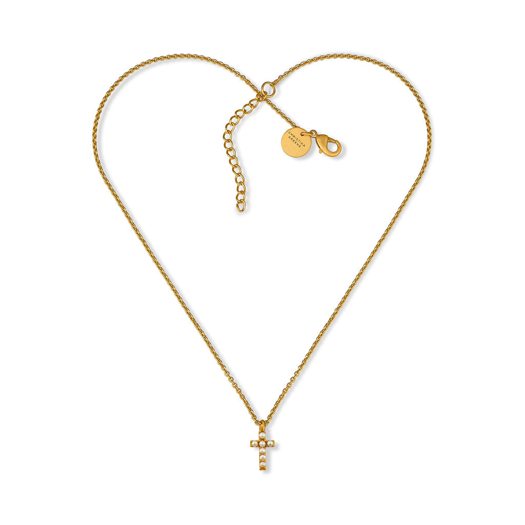 Dainty Pearl Cross Necklace