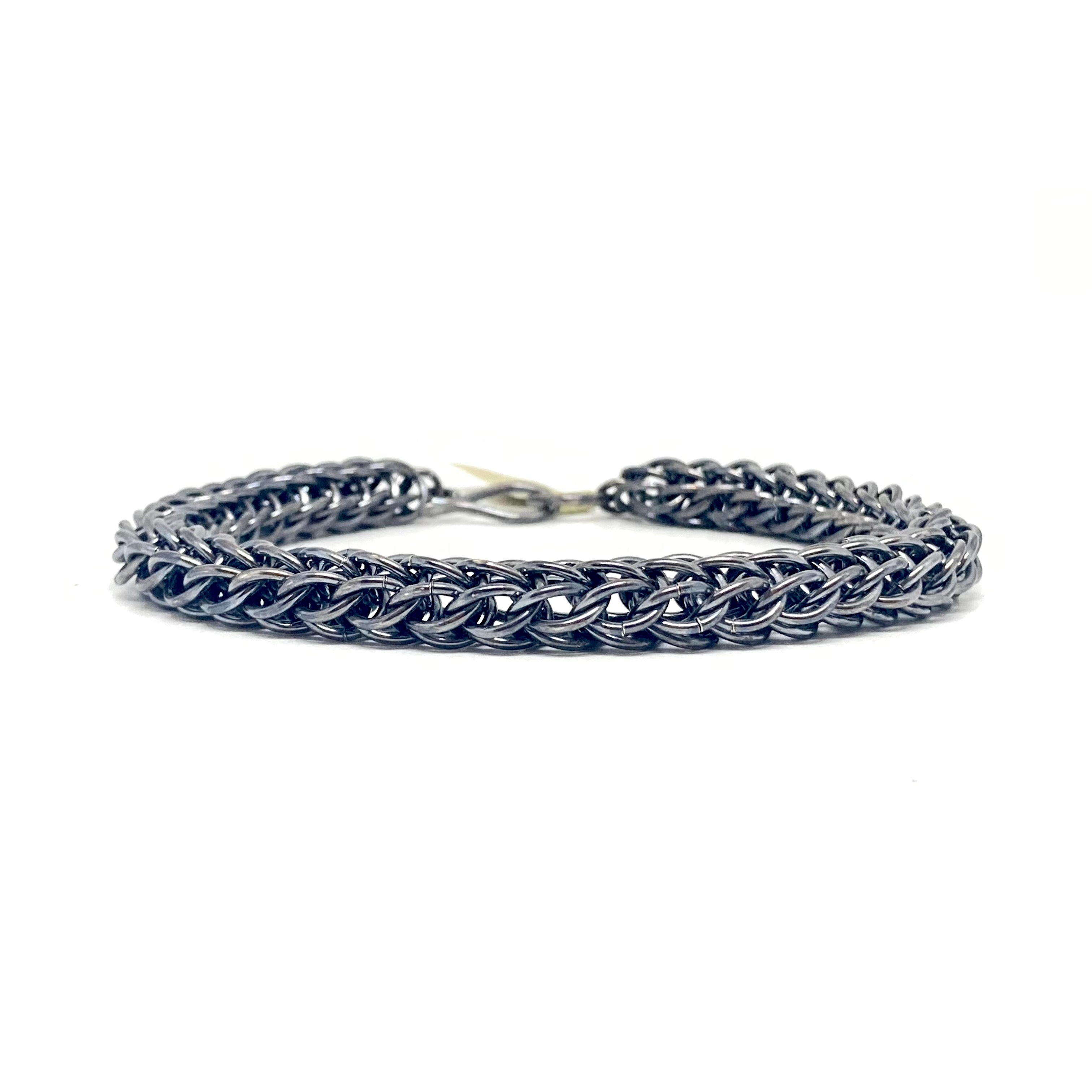 Chunky Foxtail Chainmaille Bracelet in Oxidized Silver