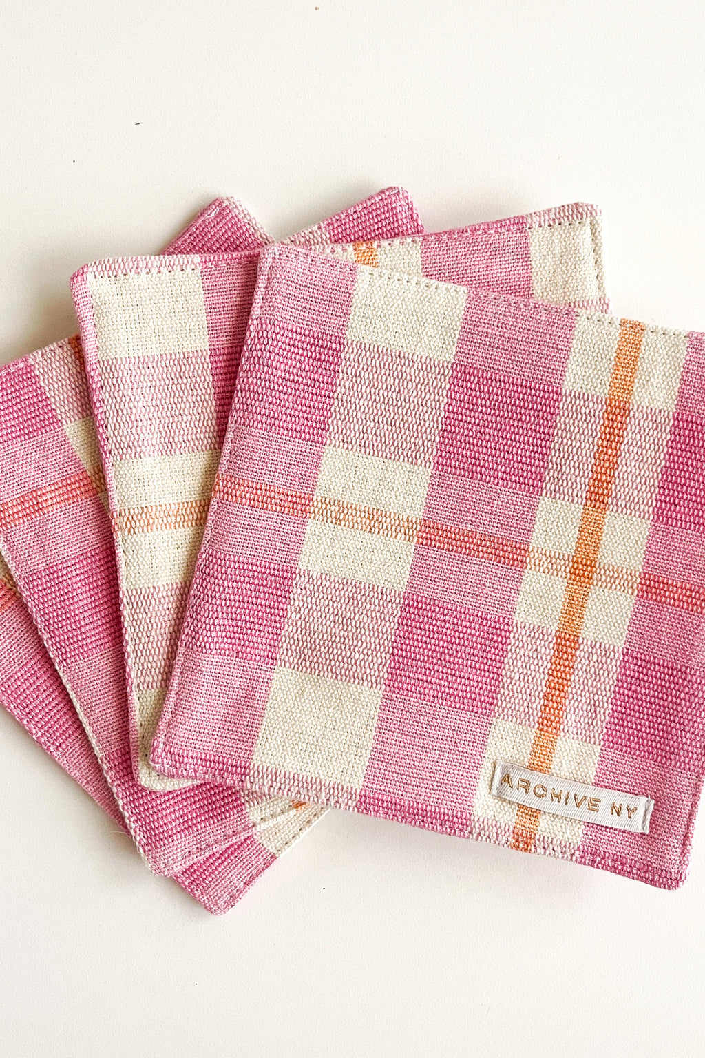 Abigail Bubblegum and Peach Plaid Coasters