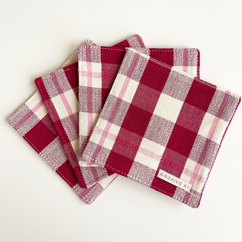 Abigail Cranberry Plaid Coasters