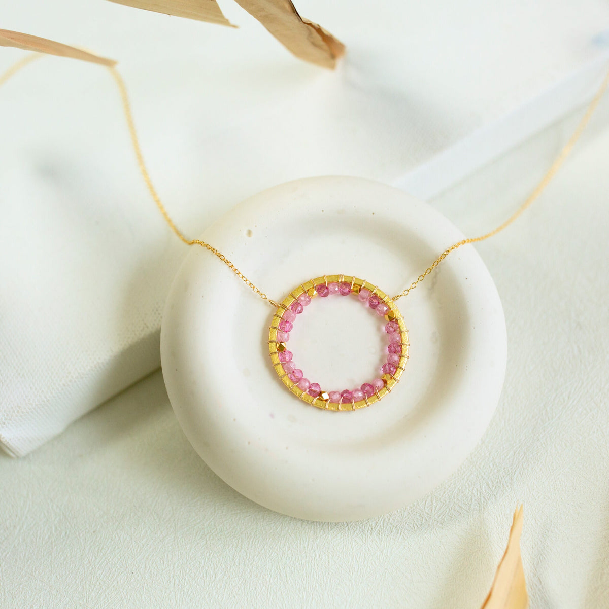 Pink Gemstone Halo Necklace