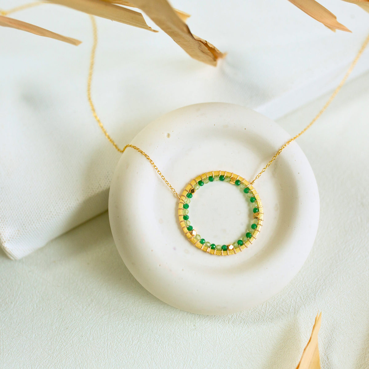 Green Gemstone Halo Necklace