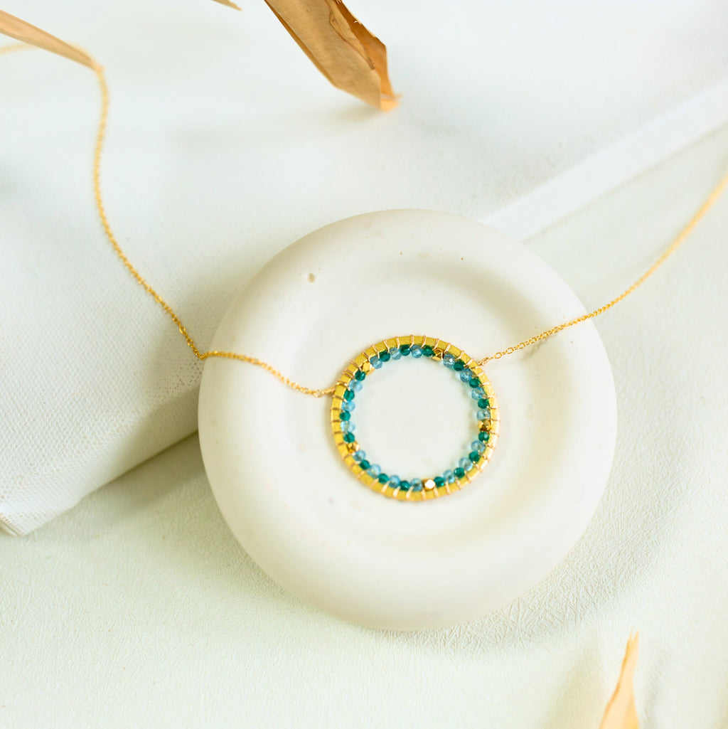 Blue Gemstone Halo Necklace