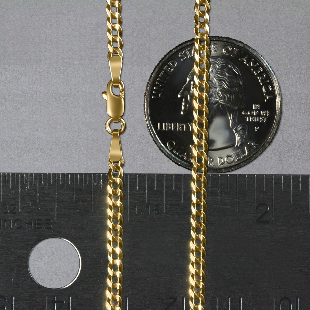 2.6mm 14k Yellow Gold Solid Curb Chain