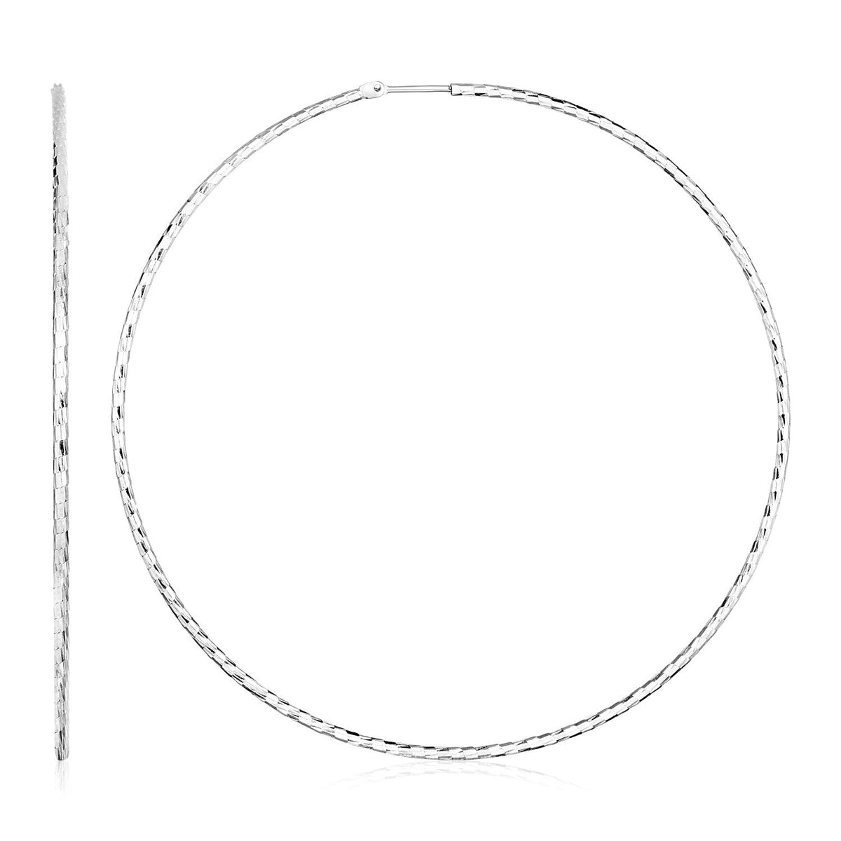 Sterling Silver Large Textured Round Hoop Earring