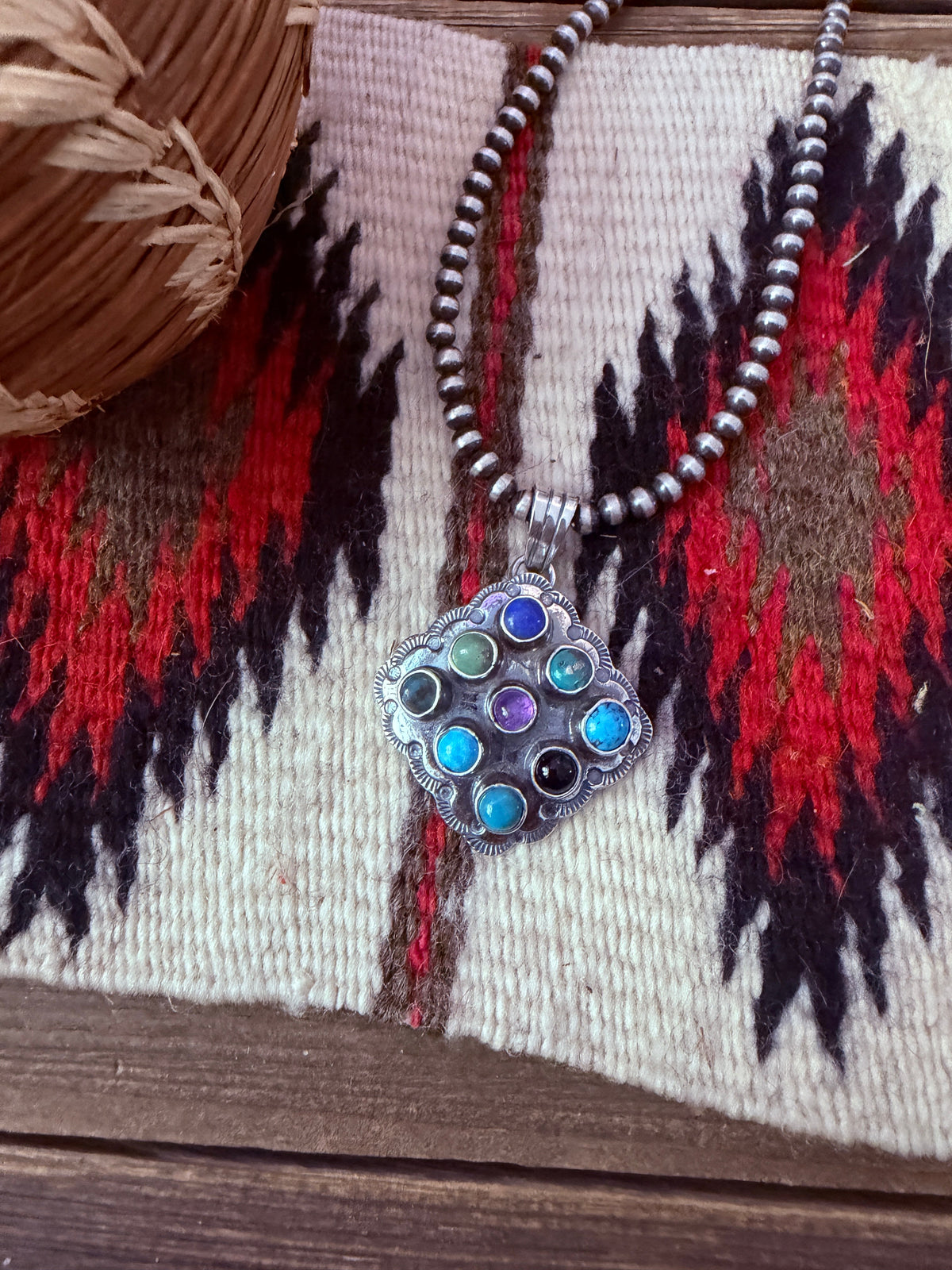 Handcrafted Sterling Silver and Multi Stone Cluster Pendant by Tina Benally