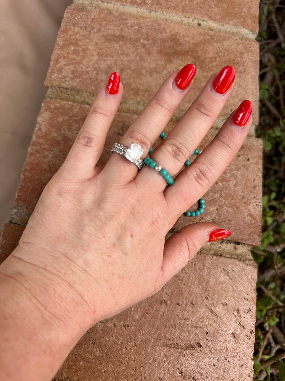 THE VENICE BAND Handmade Turquoise Beaded Stretch Sterling Silver Ring
