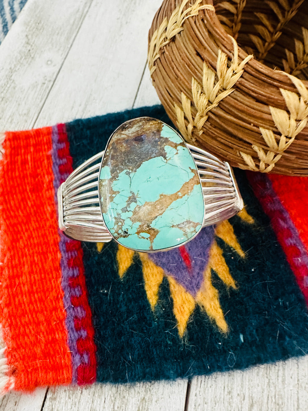 Handcrafted Royston Turquoise & Sterling Silver Cuff Bracelet
