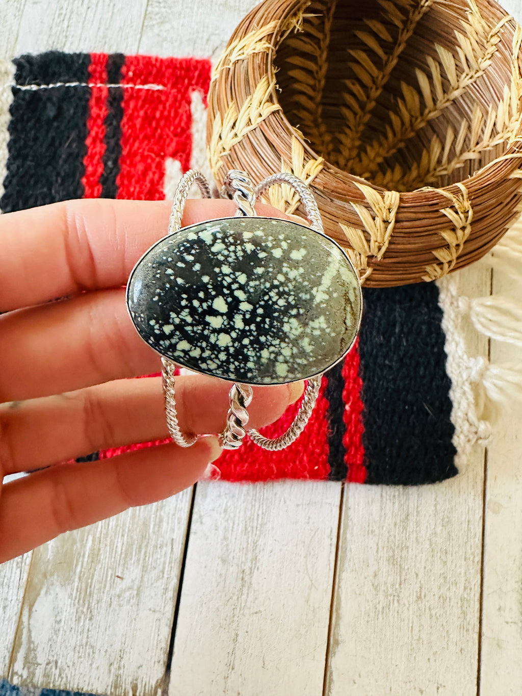 Handcrafted New Lander Turquoise & Sterling Silver Cuff Bracelet