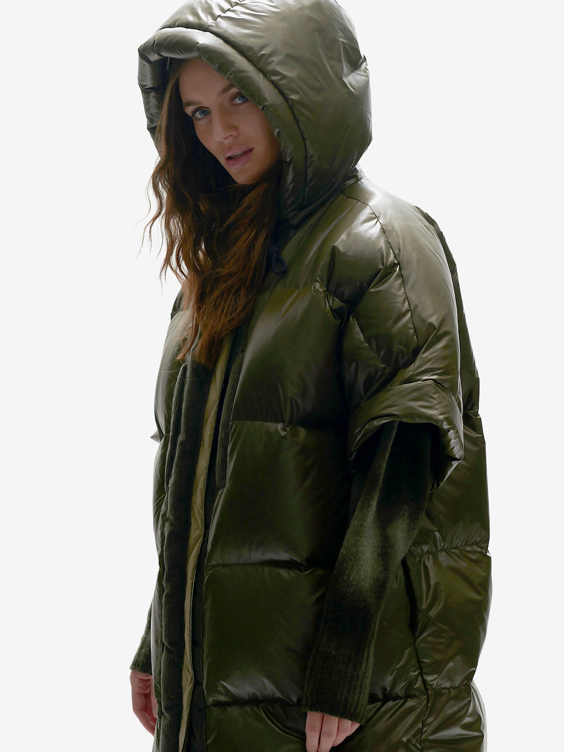 Long Down Vest - Olive