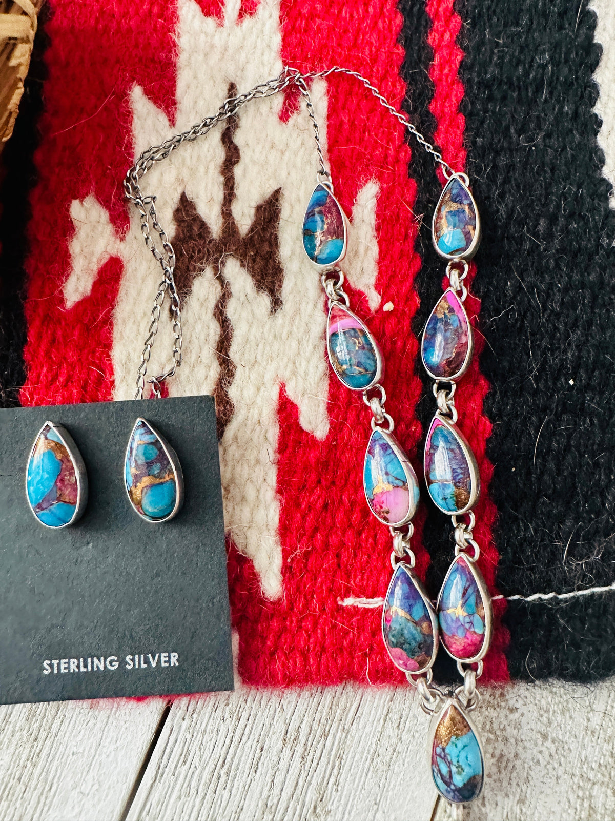 Handcrafted Sterling Silver & Pink Dream Mojave Lariat Necklace Set