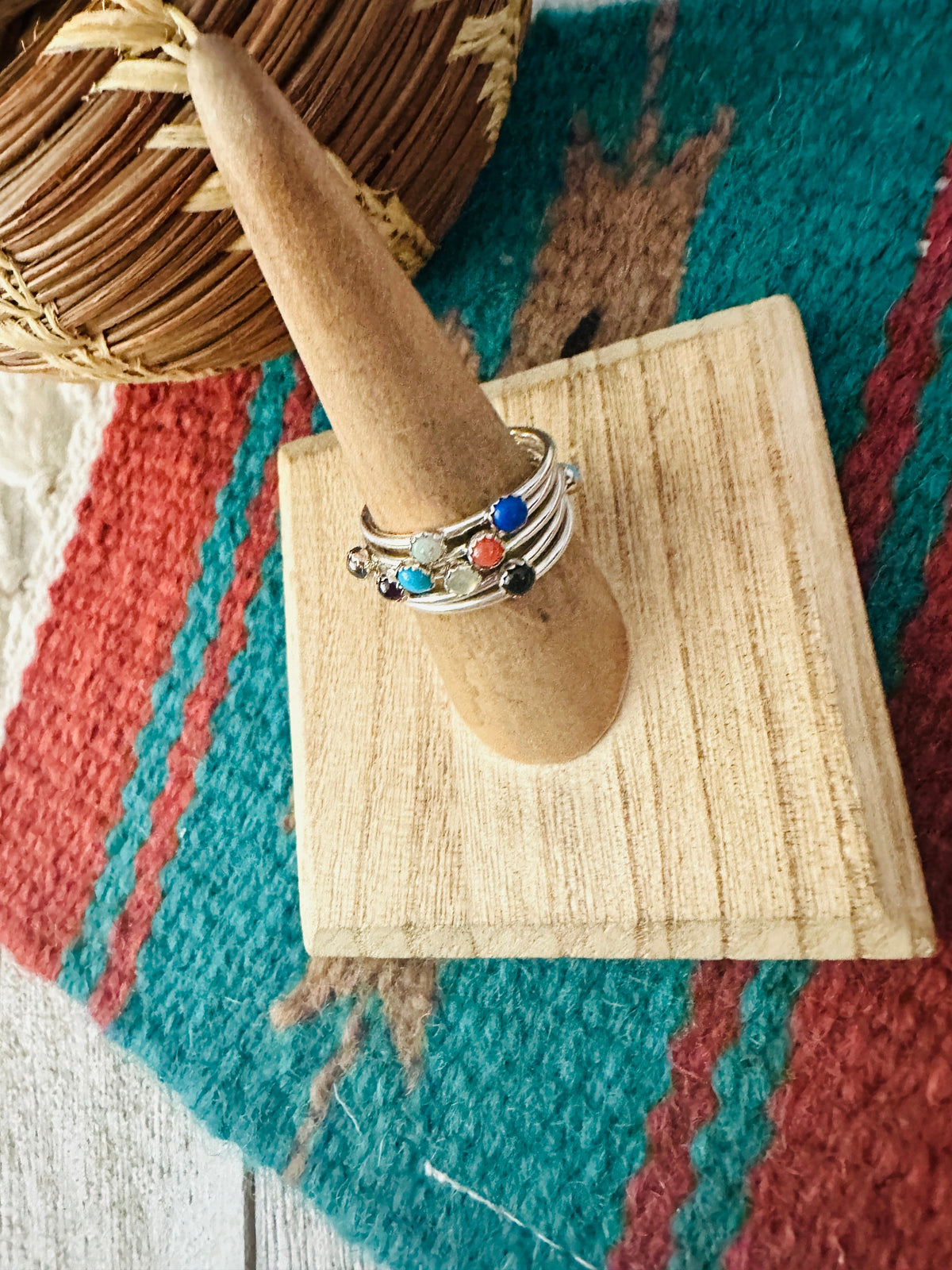 Handcrafted Sterling Silver And Multi Stone Ring Size 7.25