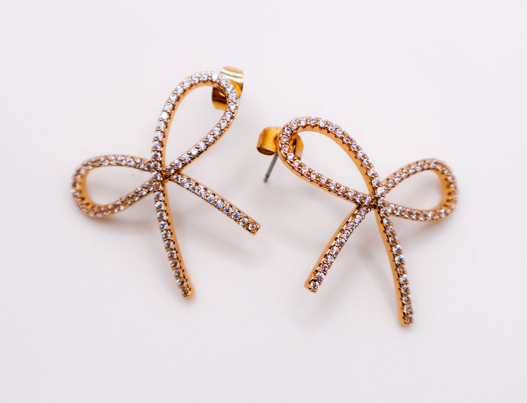 Golden Bow Tie Sparkle Earrings - Elegant Accessory