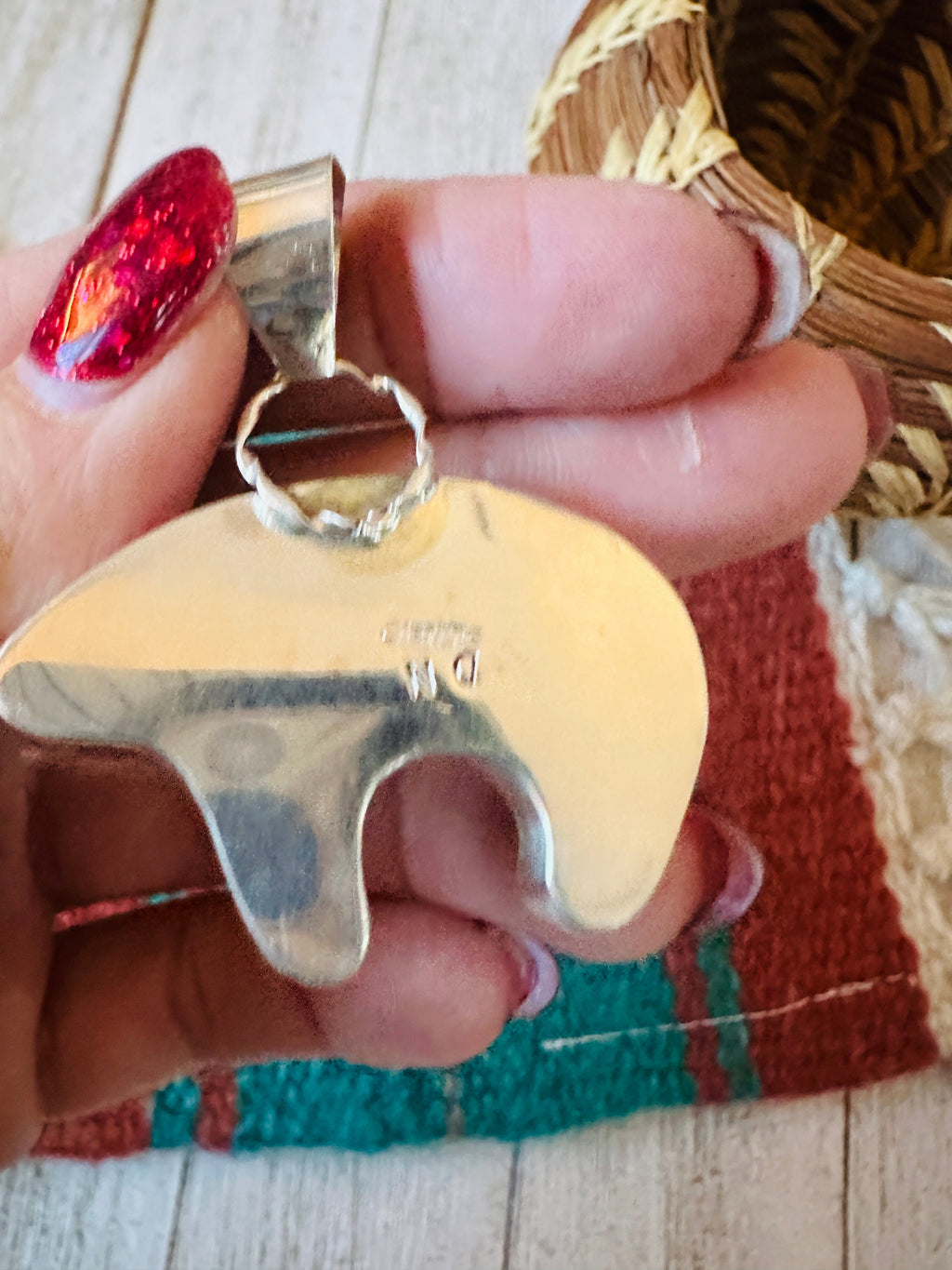 Handcrafted Turquoise & Sterling Silver Inlay Fetish Bear Pendant